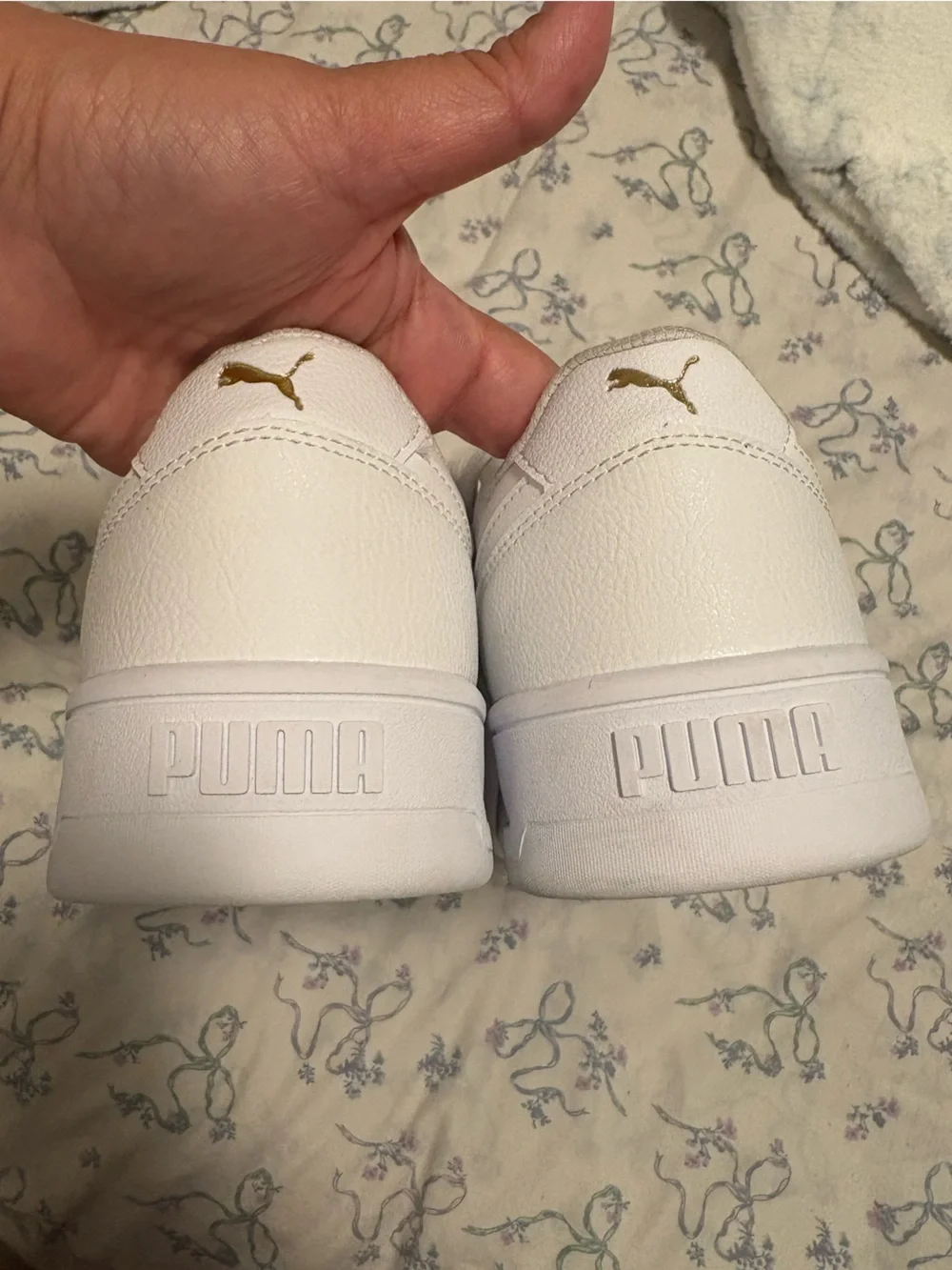 Puma White Low-Top Sneakers with Gold Logo